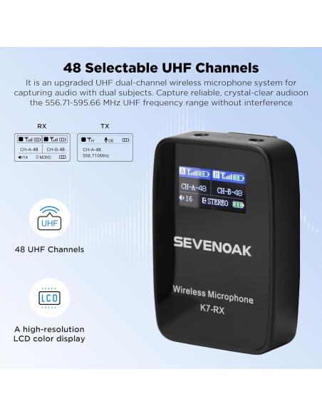 Micrófono Lavalier Inalámbrico UHF Sevenoak K7 50m 48 Canales Micrófono Lavalier Inalámbrico UHF Sevenoak K7 50m 48 Canales