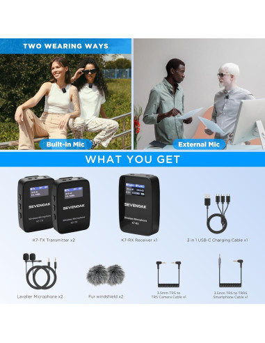Micrófono Lavalier Inalámbrico UHF Sevenoak K7 50m 48 Canales