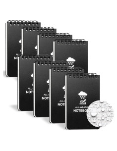 Cuaderno Impermeable COIDEA, Paquete de 8, 3x5" Negro