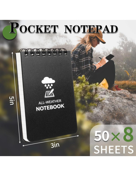 Cuaderno Impermeable COIDEA, Paquete de 8, 3x5" Negro