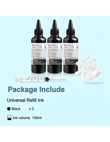 Kit de recarga de tinta universal KSUMEI 3 x 100 ml Negro