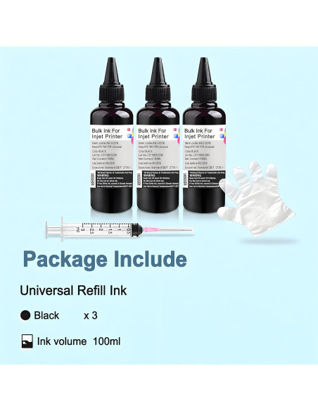 Kit de recarga de tinta universal KSUMEI 3 x 100 ml Negro