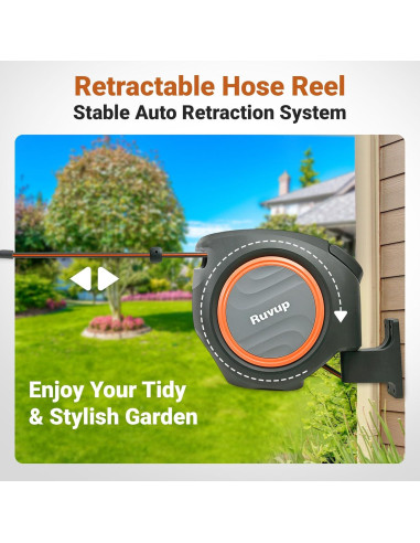 Carrete de Manguera de Jardín Ruvup Retráctil 1/2" 33.5m