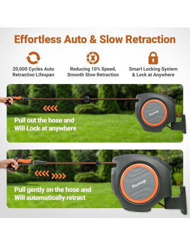 Carrete de Manguera de Jardín Ruvup Retráctil 1/2" 33.5m