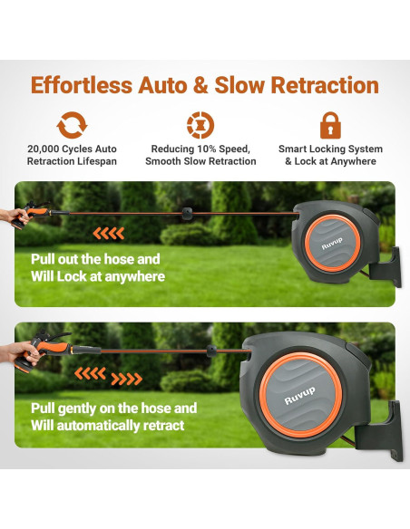 Carrete de Manguera de Jardín Ruvup Retráctil 1/2" 33.5m