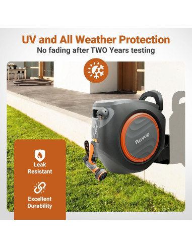 Carrete de Manguera de Jardín Ruvup Retráctil 1/2" 33.5m