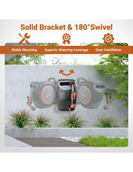 Carrete de Manguera de Jardín Ruvup Retráctil 1/2" 33.5m