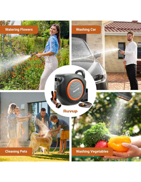 Carrete de Manguera de Jardín Ruvup Retráctil 1/2" 33.5m