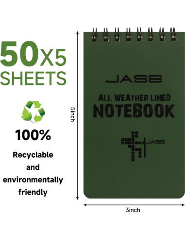 Cuaderno Espiral Impermeable Yamadura Verde 3x5" 5 Piezas