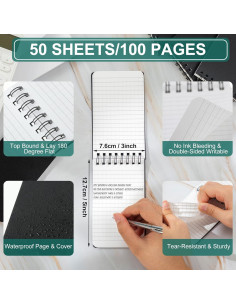 Cuadernos Impermeables Qilery 6 Pcs 3x5" Negro Papel Cuadriculado 2