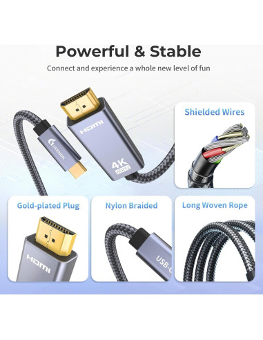 Cable USB-C a HDMI 4K 2m Guermok - Compatible con Laptops