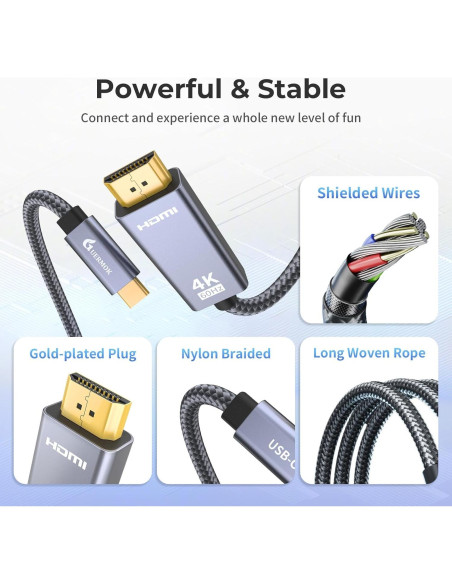 Cable USB-C a HDMI 4K 2m Guermok - Compatible con Laptops