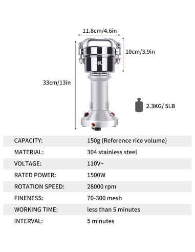 Molino de Granos OKF 150g Acero Inoxidable 304 1500W