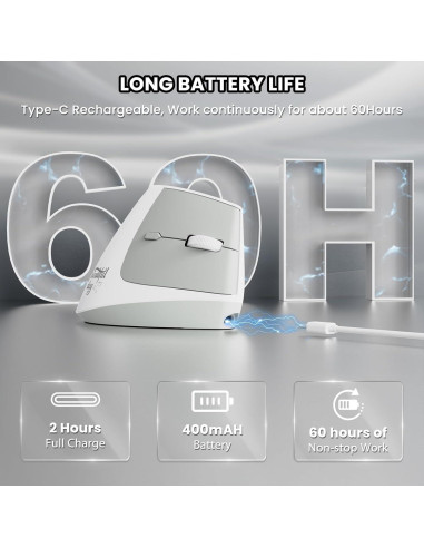 Ratón Inalámbrico A.JAZZ I300 Ergonómico Blanco 800/1200/1600 DPI