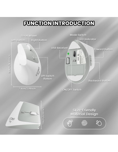 Ratón Inalámbrico A.JAZZ I300 Ergonómico Blanco 800/1200/1600 DPI