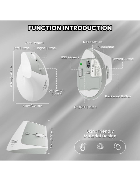 Ratón Inalámbrico A.JAZZ I300 Ergonómico Blanco 800/1200/1600 DPI