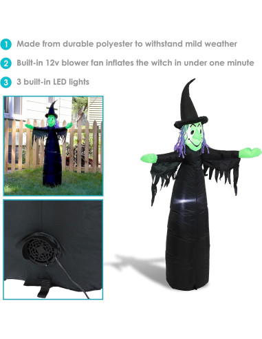Decoración Inflable Halloween Sunnydaze 5' Bruja Malvada LED