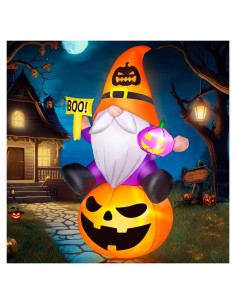 Gnome Inflable de Halloween 5FT con Calabaza y Luces LED