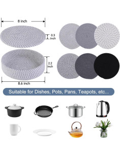 Trivetes Redondos Numyew 20.32 cm Resistentes al Calor 6 Pzas 2