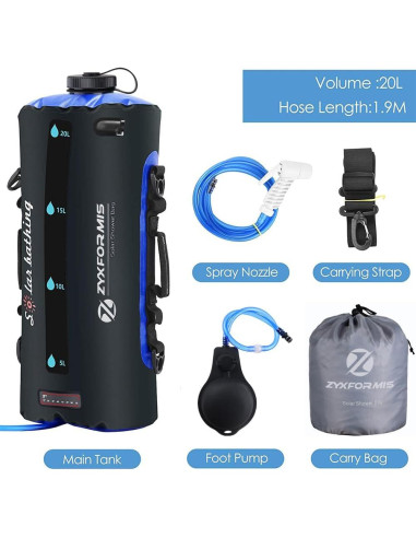 Bolsa de Ducha Camping Zyxformis 20L con Bomba de Pie