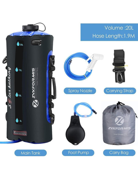 Bolsa de Ducha Camping Zyxformis 20L con Bomba de Pie
