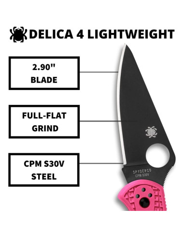 Cuchillo Spyderco Delica 4 Ligero CPM S30V Hoja Negra 7.62cm