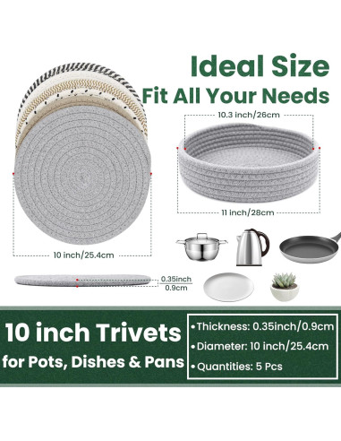 Trivetes de Cocina KITLAB 25.4 cm Resistentes al Calor 5 Pcs