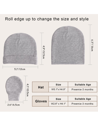 Conjunto de Gorro y Manoplas AQOKKA Bebés 0-3 Meses