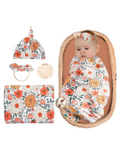 Manta Envueltos Floral ZURLEFY para Bebé con Gorro y Lazo