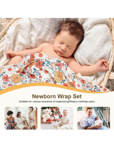 Manta Envueltos Floral ZURLEFY para Bebé con Gorro y Lazo 2