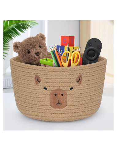Cesta de Almacenamiento Tejida LSYDCARM Capibara 24x13 cm Marrón