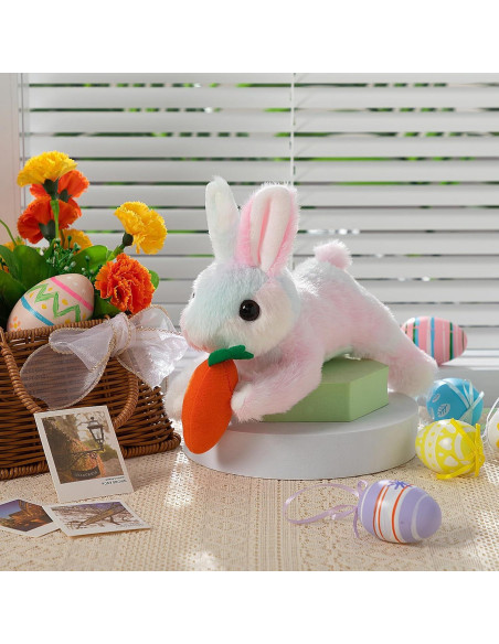 Conejo de Peluche HollyHOME 25.4 cm con Zanahoria Arcoíris