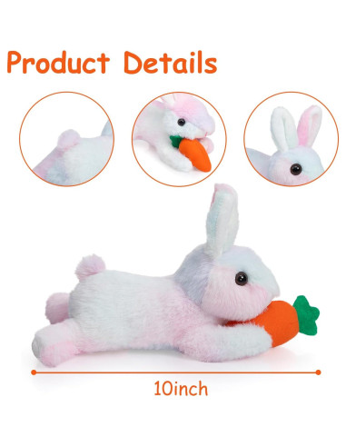 Conejo de Peluche HollyHOME 25.4 cm con Zanahoria Arcoíris