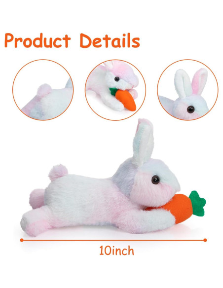 Conejo de Peluche HollyHOME 25.4 cm con Zanahoria Arcoíris