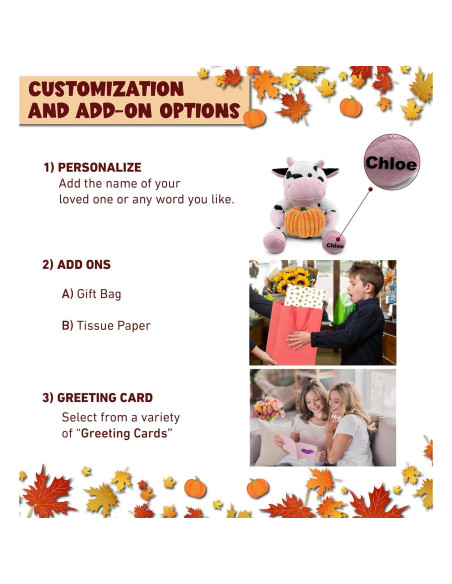 Peluche de Vaca Personalizado DolliBu con Calabaza 15 cm Peluche de Vaca Personalizado DolliBu con Calabaza 15 cm