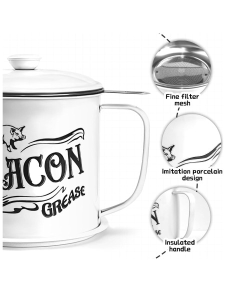 Contenedor de Grasa de Tocino QMET 1.3L con Colador Inoxidable