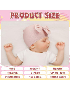 Gorros para Bebés Prematuros Cuffbow 4 Pcs Algodón Lazo 2