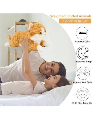 Gato de Peluche Ponderado YOUBLEK 48 cm Naranja Suave