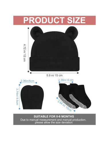 Conjunto de Sombrero, Manoplas y Calcetines Geyoga Bebé 0-6 Meses
