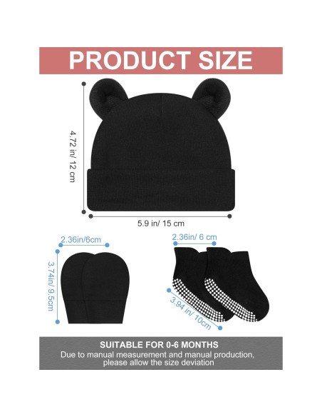 Conjunto de Sombrero, Manoplas y Calcetines Geyoga Bebé 0-6 Meses