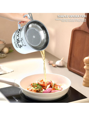 Contenedor de Grasa de Tocino QMET 1.3L con Colador Inoxidable