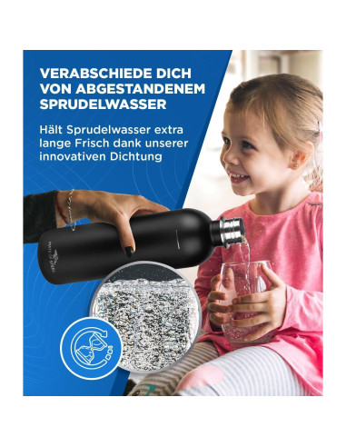 Botella de Acero Inoxidable 1L MATE OF STEEL Moby Dick Negra