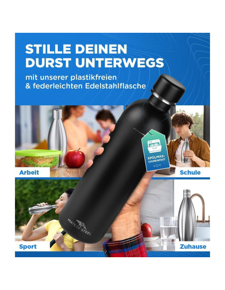 Botella de Acero Inoxidable 1L MATE OF STEEL Moby Dick Negra Botella de Acero Inoxidable 1L MATE OF STEEL Moby Dick Negra