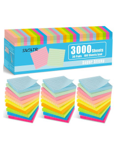 Notas Adhesivas Rayadas SACATR 3x3" (30 Colores, 3000 Hojas)