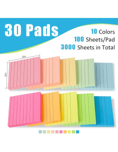 Notas Adhesivas Rayadas SACATR 3x3" (30 Colores, 3000 Hojas) 2