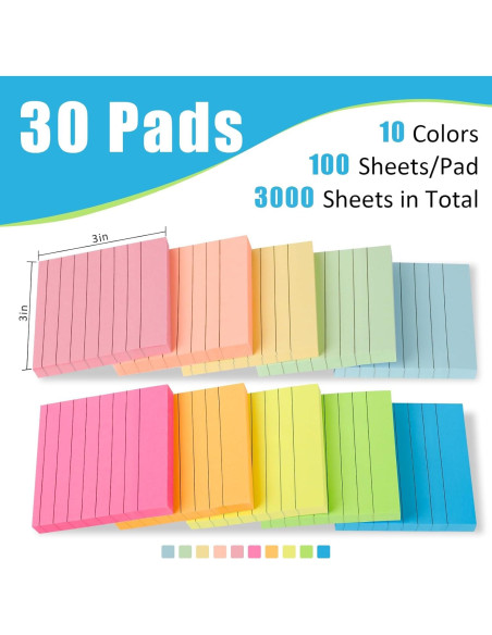 Notas Adhesivas Rayadas SACATR 3x3" (30 Colores, 3000 Hojas) Notas Adhesivas Rayadas SACATR 3x3" (30 Colores, 3000 Hojas)
