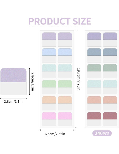 240 Pestañas Adhesivas de Colores Mozeat Lens 2.5x2.8cm