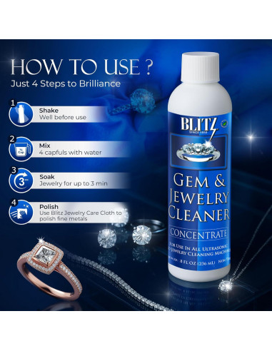Limpiador de Joyas Blitz 236.6 ml - No Tóxico y Biodegradable