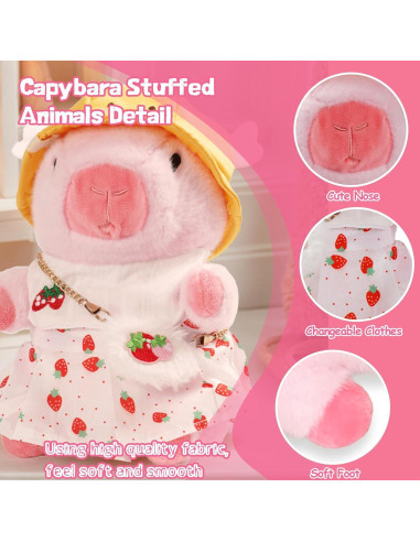 Peluche Capibara TITQWOP 25 cm con 9 Ropa y Accesorios