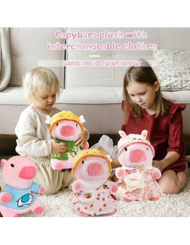 Peluche Capibara TITQWOP 25 cm con 9 Ropa y Accesorios